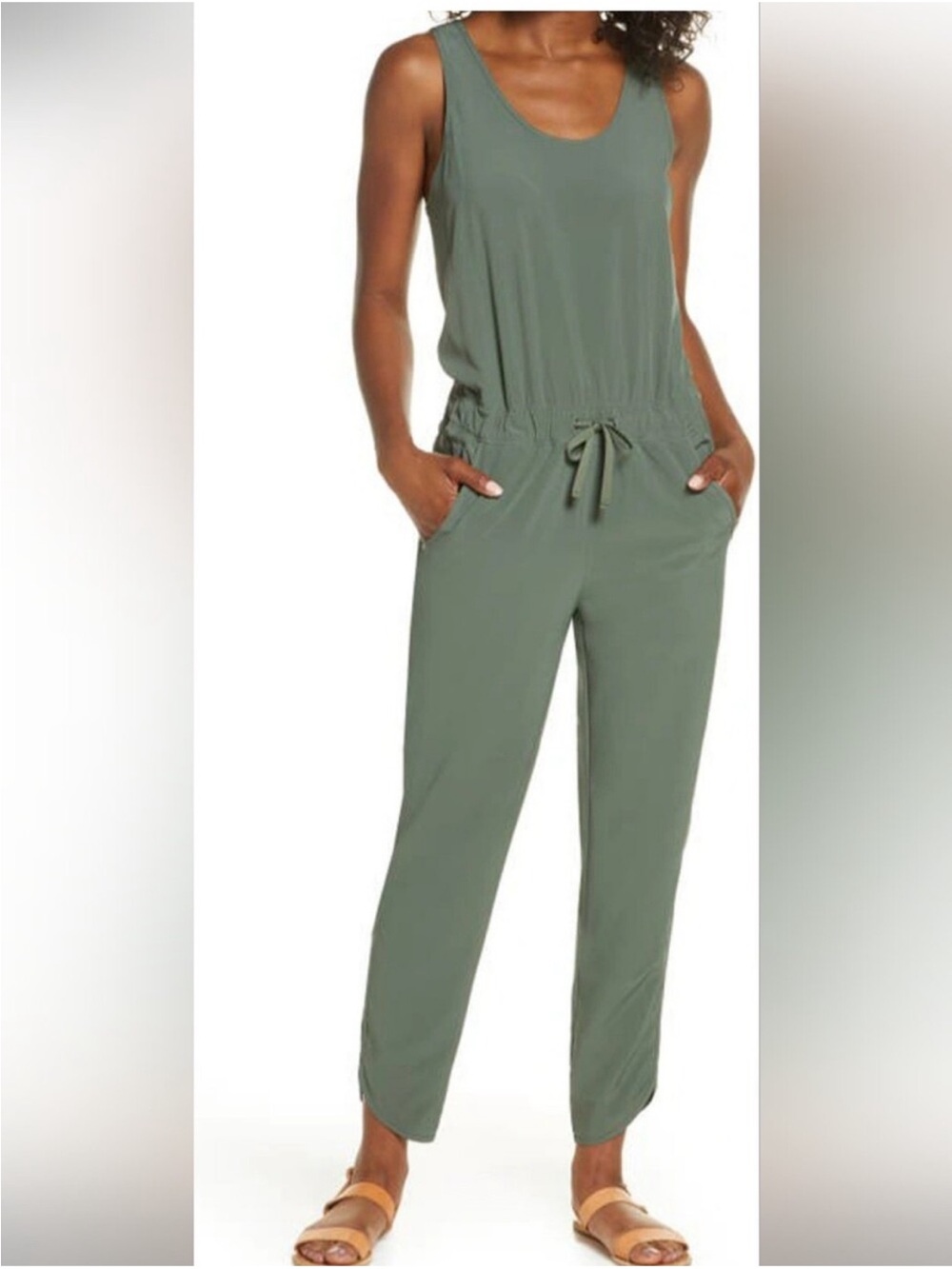 Patagonia Olive Green Fleetwith Sleeveless Drawstring Jumpsuit